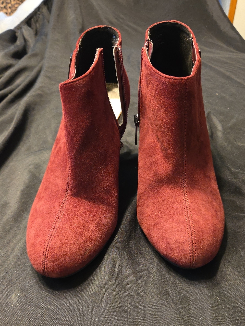 Anne Klein Burgundy Suede Ankle Booties